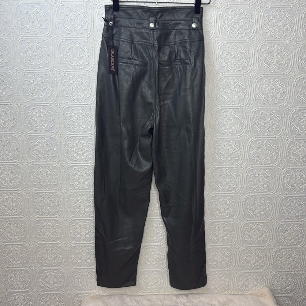 BlankNYC | Faux Leather Olive Green, High Waisted, Paper Bag Pants, Size 25, NWT - Picture 3 of 9